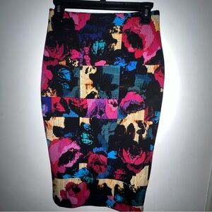 Nicole Miller Floral Patchwork Pencil Skirt - Black Multicolor size XS